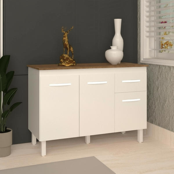 Balcão Gabinete Para Pia 118 Cm Cozinha Aline Branco Com Tamp