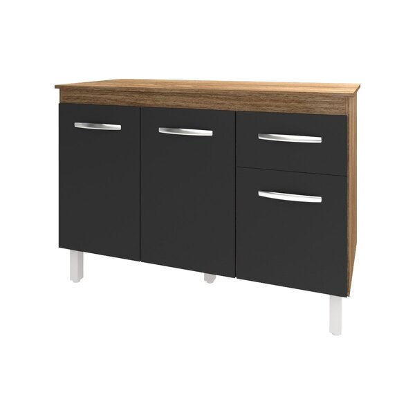 Balcão Gabinete Para Pia 118 Cm Cozinha Aline Savana Preto Co