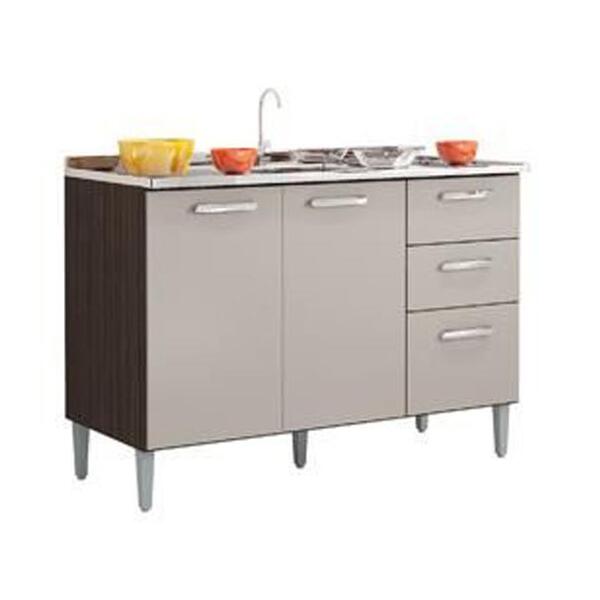 Balcão Gabinete Para Pia 120cm 3 Portas 2 Gavetas Chocolate /