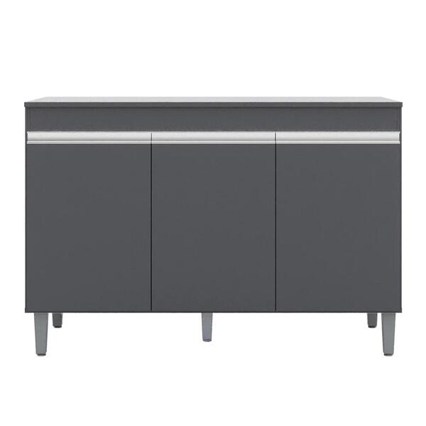 Balcão Gabinete Para Pia 120cm 3 Portas Com Tampo Manu Cinza