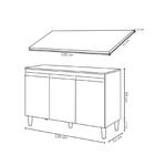 Balcão Gabinete Para Pia 120cm 3 Portas Com Tampo Manu Cinza