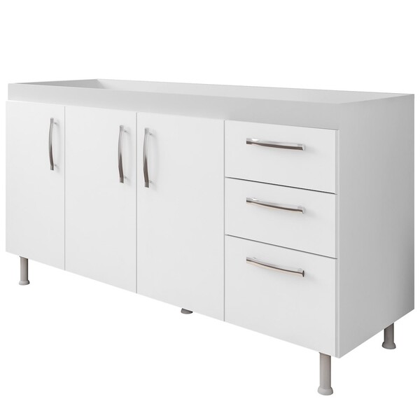 Balcão Gabinete Para Pia 160cm Nathan 3 Portas Branco - Nathy