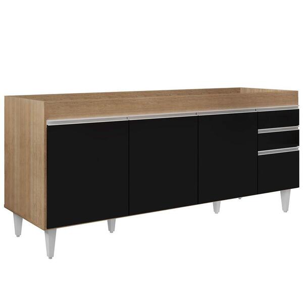 Balcão Gabinete Para Pia 180cm Sem Tampo Castanho/preto