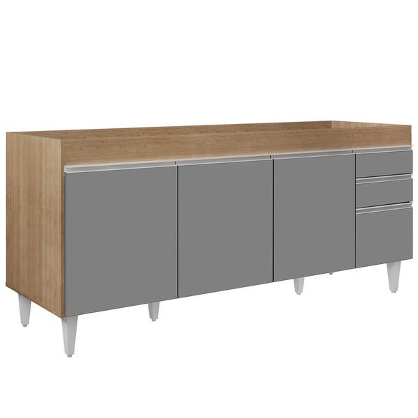 Balcão Gabinete Para Pia 180cm Sem Tampo Dallas Castanho/cinz