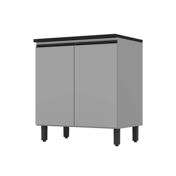 Balcão Gabinete Para Pia 80cm 2 Portas Com Tampo Belize Cinza