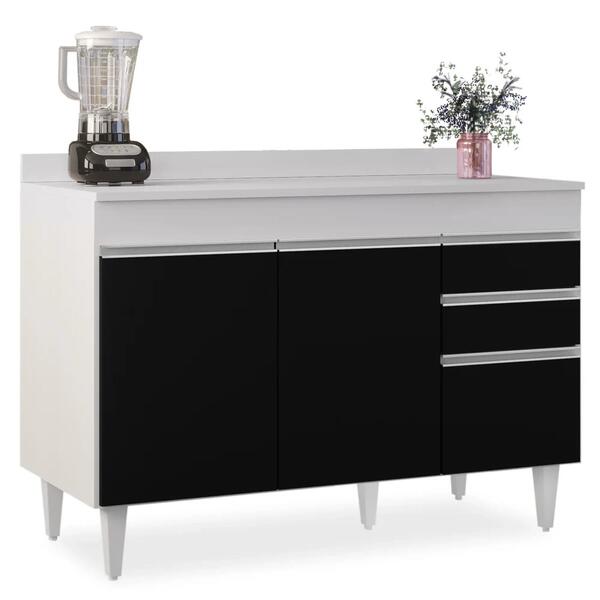 Balcão Gabinete Para Pia Com Tampo 120cm Michigan Branco/pto