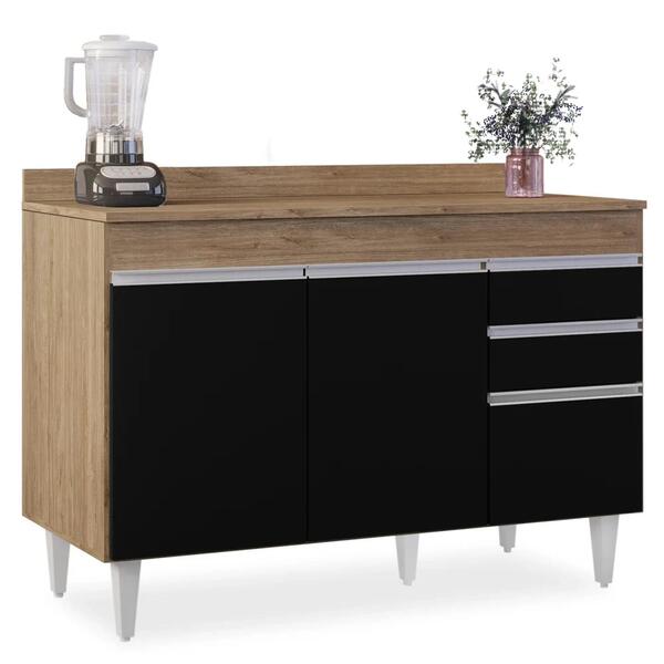 Balcão Gabinete Para Pia Com Tampo 120cm Michigan Cast/preto