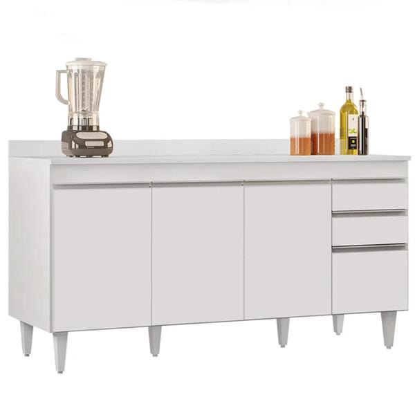 Balcão Gabinete Para Pia Com Tampo 160cm Arkansas Branco - Lu