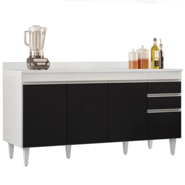 Balcão Gabinete Para Pia Com Tampo 160cm Arkansas Branco/pret