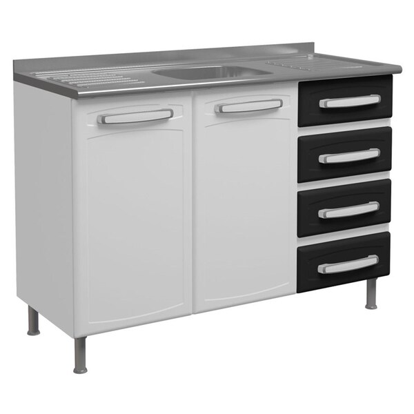 Balcão Gabinete Pia Inox Evidence Aço 120cm Branco/preto - Be