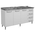 Balcão Gabinete Pia Inox Evidence Aço 160cm 3 Portas Branco -