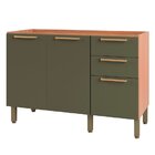 Balcão Gabinete Sálvia 120cm Para Pia 3 Gavetas Freijó/verde