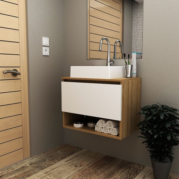 Balcão Gabinete Suspenso Para Banheiro 60cm Com 1 Porta E Nic