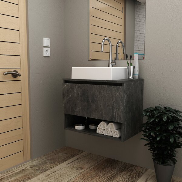 Balcão Gabinete Suspenso Para Banheiro 60cm Com 1 Porta E Nic