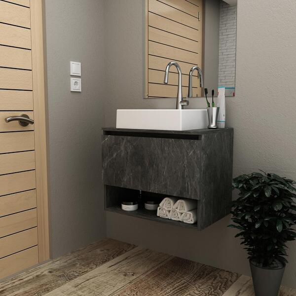 Balcão Gabinete Suspenso Para Banheiro Mármore Lunar