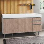 Balcão Gabinete Tampo 150cm 4 Portas 2 Gavetas Branco