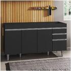 Balcão Gabinete Tampo 150cm 4 Portas 2 Gavetas Preto