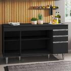 Balcão Gabinete Tampo 150cm 4 Portas 2 Gavetas Preto