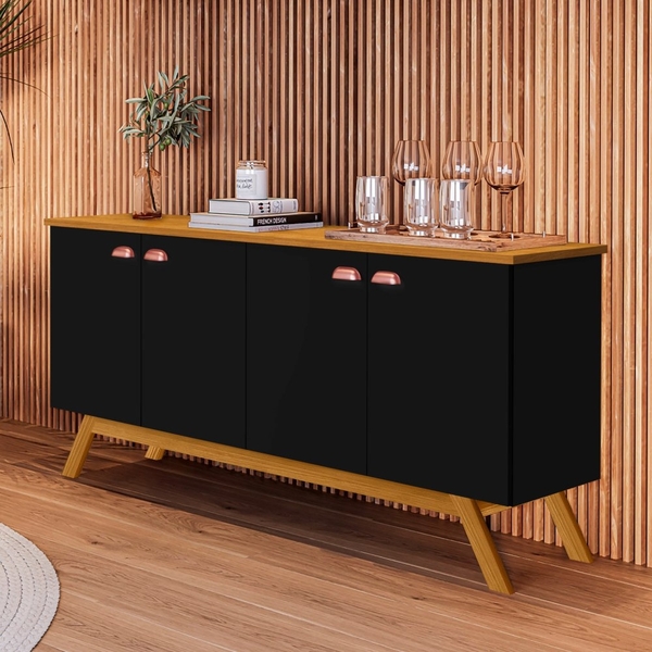 Balcão Groot 4 Portas Preto Madeira