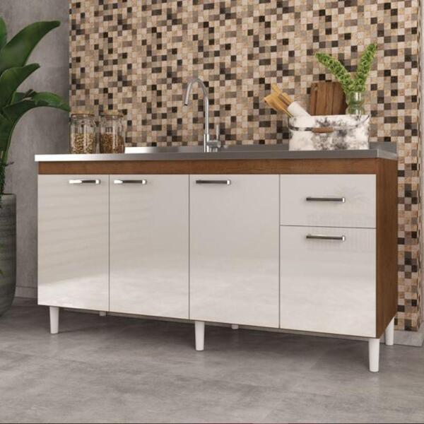 Balcão Indekes Para Pia 4 Portas 1 Gaveta 6115.10 Noce/ Off W