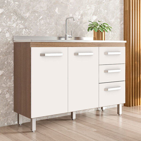 Balcão Isa Para Cuba Ou Pia 3 Portas 2 Gavetas Poliman Móveis