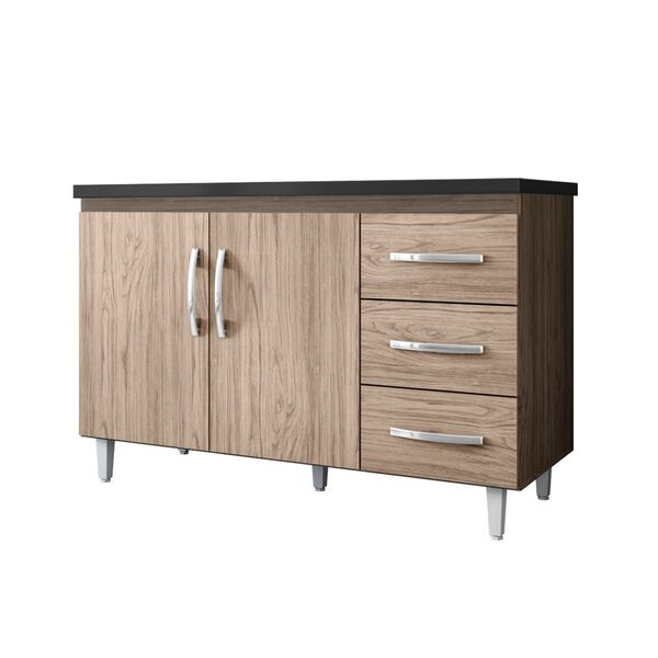 Balcão Isabel 100cm Com Tampo 2 Portas 3 Gavetas Castanho/ave