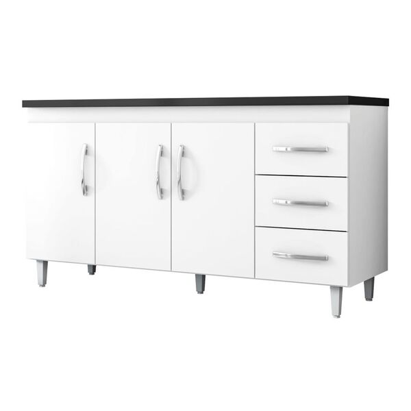 Balcão Isabel 160cm Com Tampo 3 Portas 3 Gavetas Branco - Ama