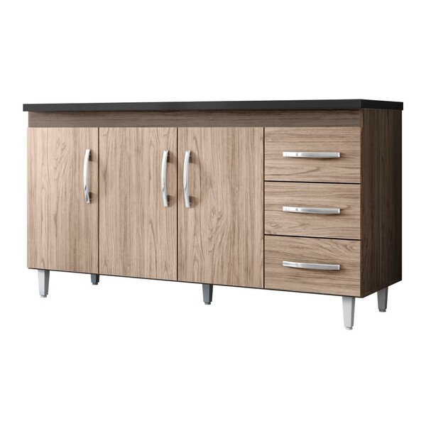 Balcão Isabel 160cm Com Tampo 3 Portas 3 Gavetas Castanho/ave