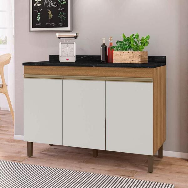 Balcao Karen 119 Cm 3 Portas C/tampo Nature/off White Peterne