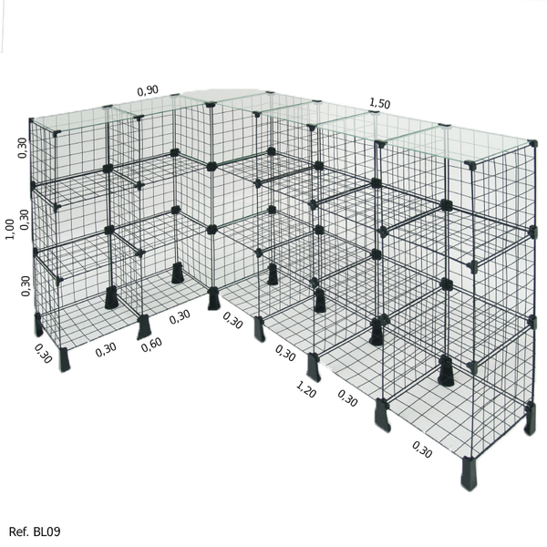 Balcão L Aramado Com Tampo De Vidro - 1,50 X 1,00 X 0,90