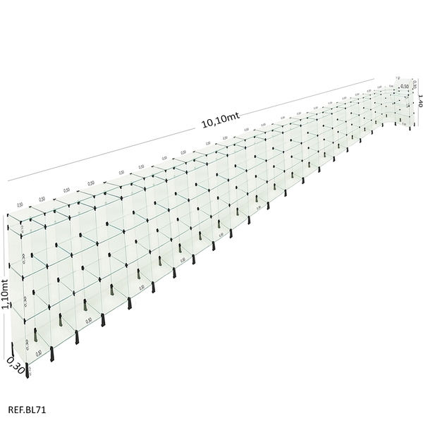 Balcão L Em Vidro Modulado C/ Caixa 10,10 X 1,10 X 1,10 X 0,30