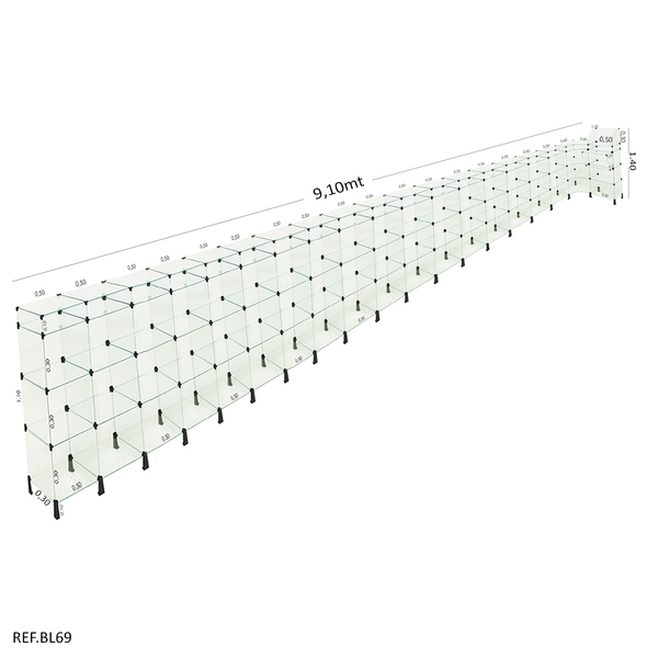 Balcão L Em Vidro Modulado C/ Caixa 9,10 X 1,10 X 1,10 X 0,30
