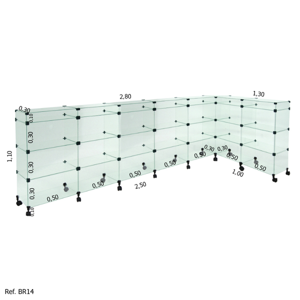 Balcão L Invertido Porta Bijuterias E Rodízios - 2,50 X 1.10