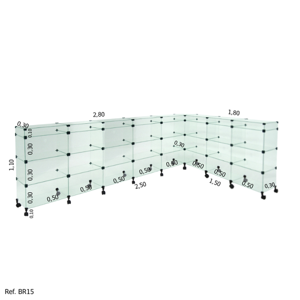 Balcão L Invertido Porta Bijuterias E Rodízios - 2,50 X 1.10
