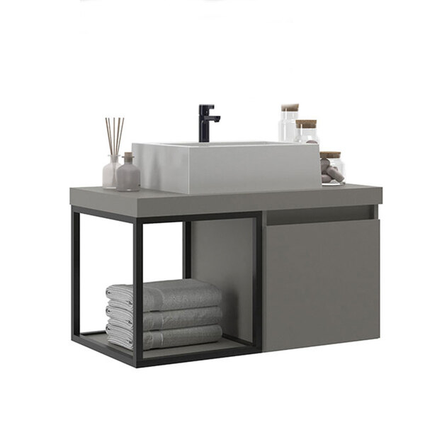 Balcão Miami 80 Com 1 Porta 1 Prateleira Cimento - Belizze