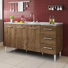 Balcão Milan Para Pia 1,60 Mt 3 Portas 3 Gavetas Marrom Marrom