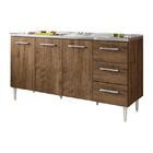 Balcão Milan Para Pia 1,60 Mt 3 Portas 3 Gavetas Marrom Marrom