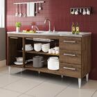 Balcão Milan Para Pia 1,60 Mt 3 Portas 3 Gavetas Marrom Marrom