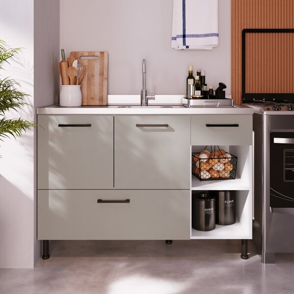 Balcão Modulado 2 Portas E 2 Gavetas Para Pia 1,20m Juruti Ca