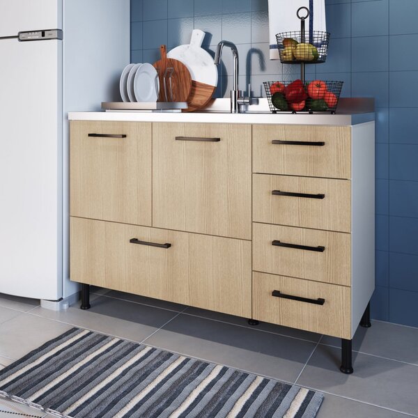 Balcão Modulado 2 Portas E 5 Gavetas Para Pia 1,20m Juruti Ca