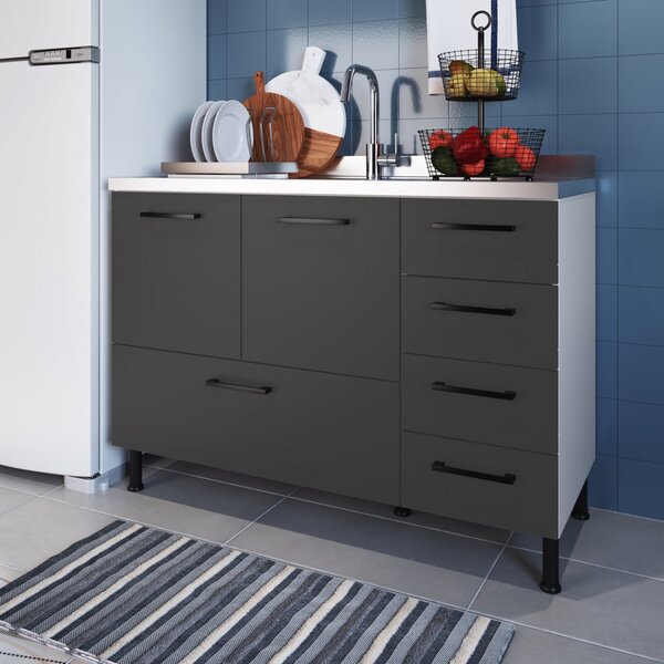 Balcão Modulado 2 Portas E 5 Gavetas Para Pia 1,20m Juruti Ca