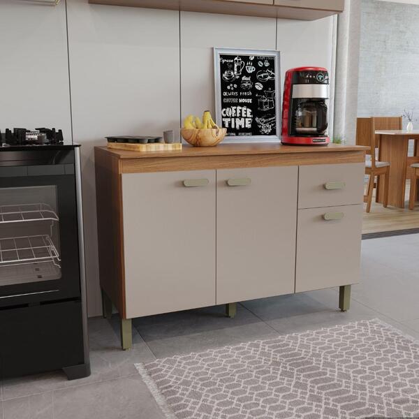 Balcão Modulado Para Cozinha Com Tampo Fidelitá Mariana 120cm