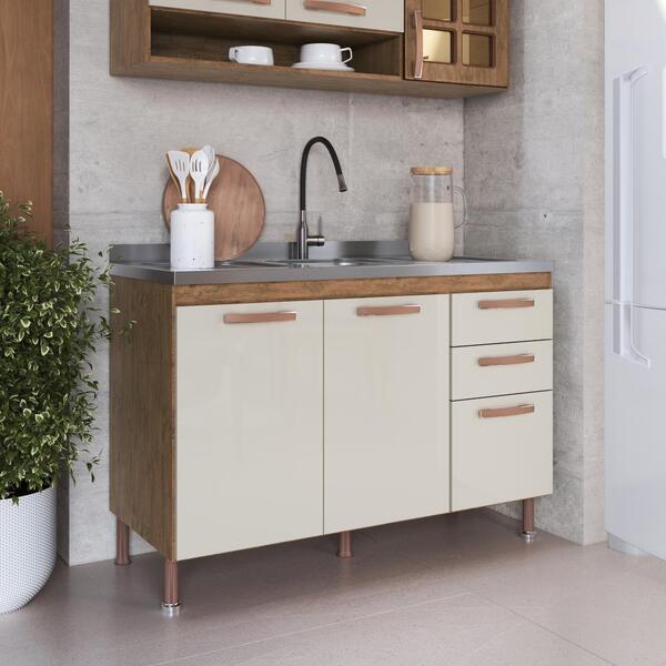 Balcão Modulado Para Cozinha Sem Tampo Fidelitá Berlim 120cm