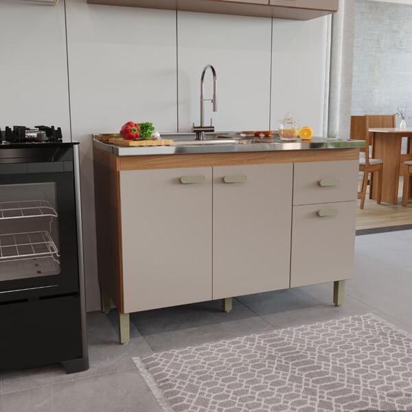 Balcão Modulado Para Cozinha Sem Tampo Fidelitá Mariana 120cm 3 Portas ...