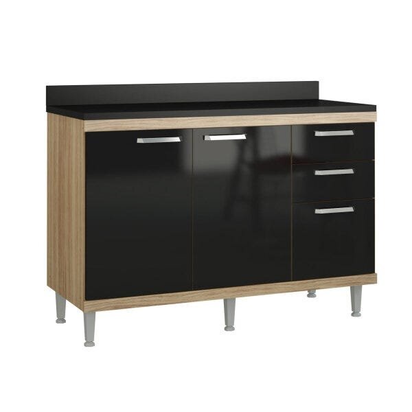 Balcão Multimóveis Sicília 120cm Com Tampo 5118 Argila/preto