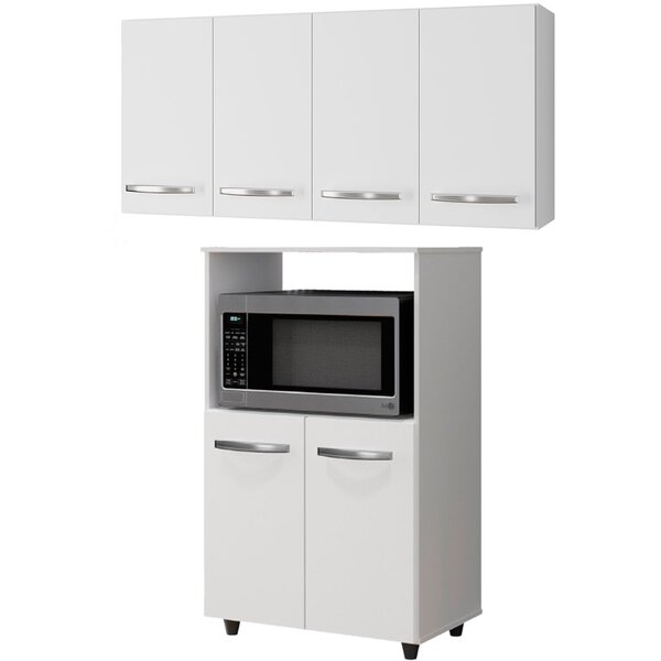 Balcão Multiuso 2 Portas E Armário Aéreo 4 Portas Taina Branco