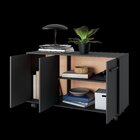 Balcão Multiuso 3 Portas 1 Prateleira Com Rodízios Preto Preto