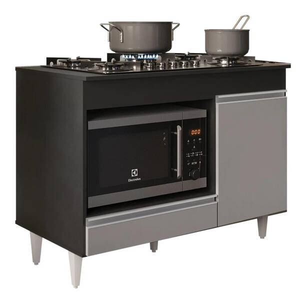Balcão Multiuso Para Cooktop 4 Bocas Georgia Preto/cinza - Lu