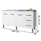 Balcao P/ Pia 150 Cm 3p Diana Branco Mobbs