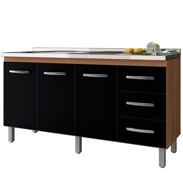 Balcao P/ Pia 150 Cm 3p Diana Savana Preto Mobb